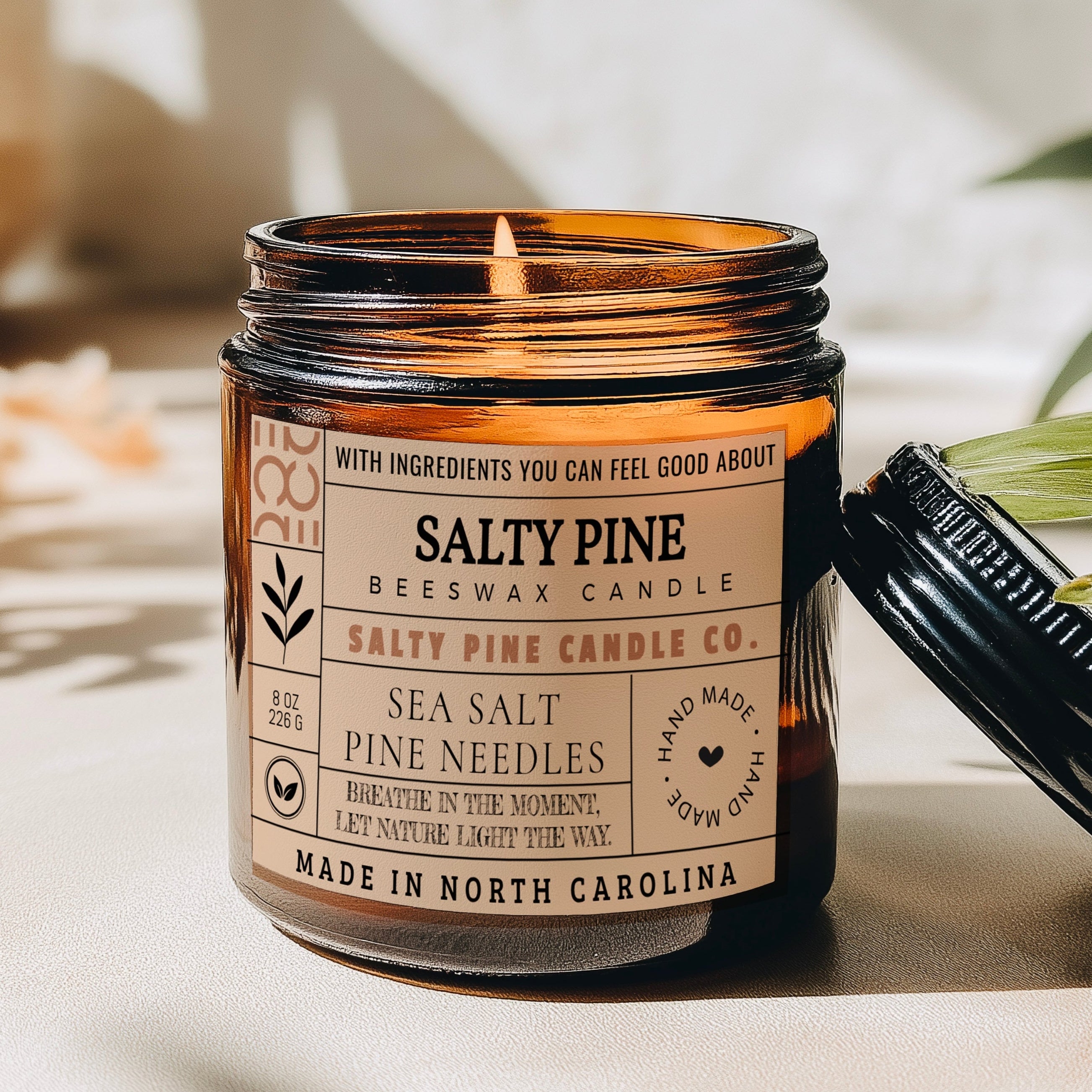 Salty Pine Beeswax Candle
