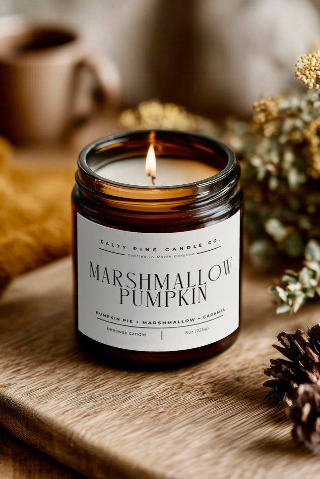 Vanilla Pumpkin Marshmallow Fall Beeswax Candle