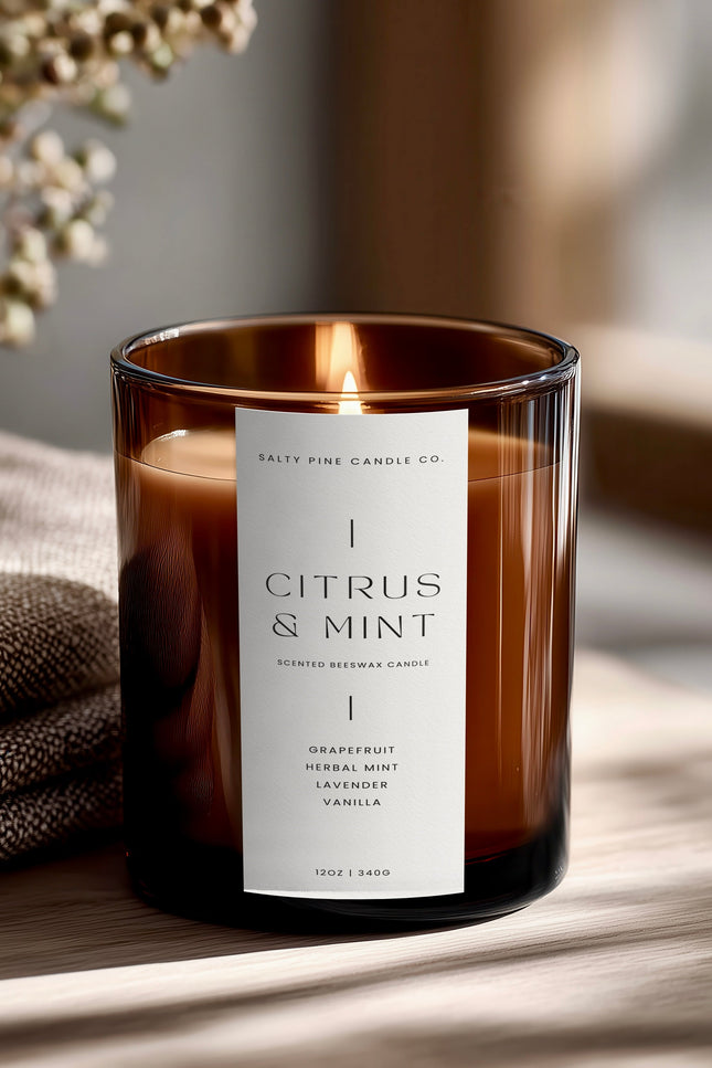 Grapefruit and Mint Beeswax Candle - 12oz