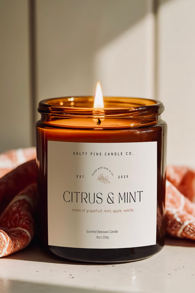 Citrus and Mint Beeswax Candle - 8oz