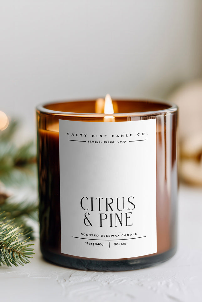 Citrus & Pine 12oz Beeswax Candle