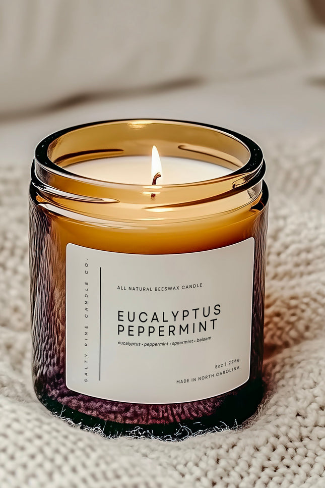 Eucalyptus and Peppermint - All Natural Beeswax Candle 8oz