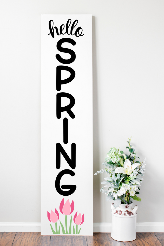 Hello Spring Tulip Wood Sign