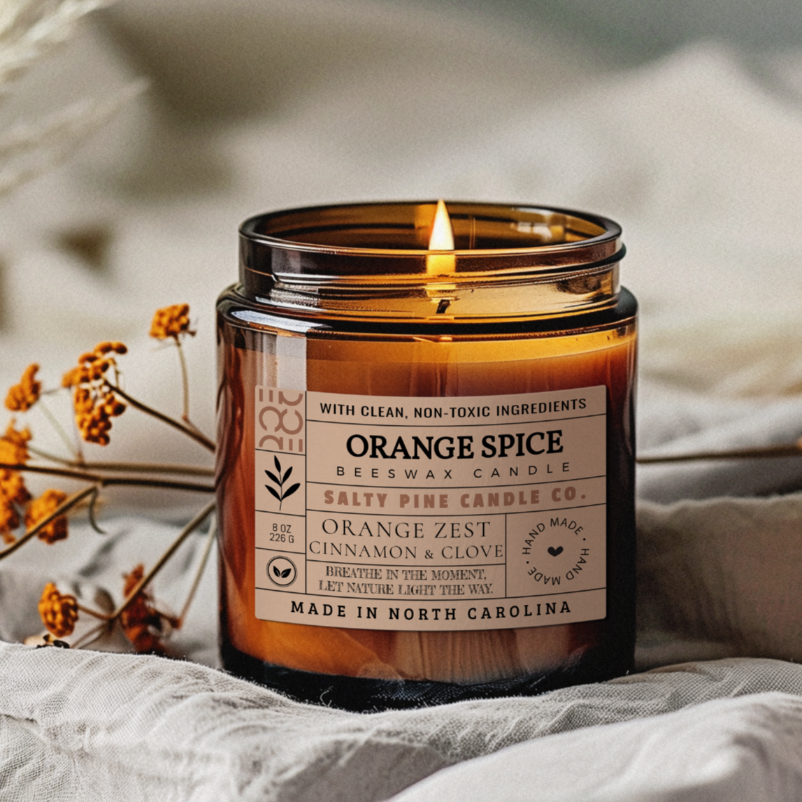 Orange Spice Fall Beeswax Candle