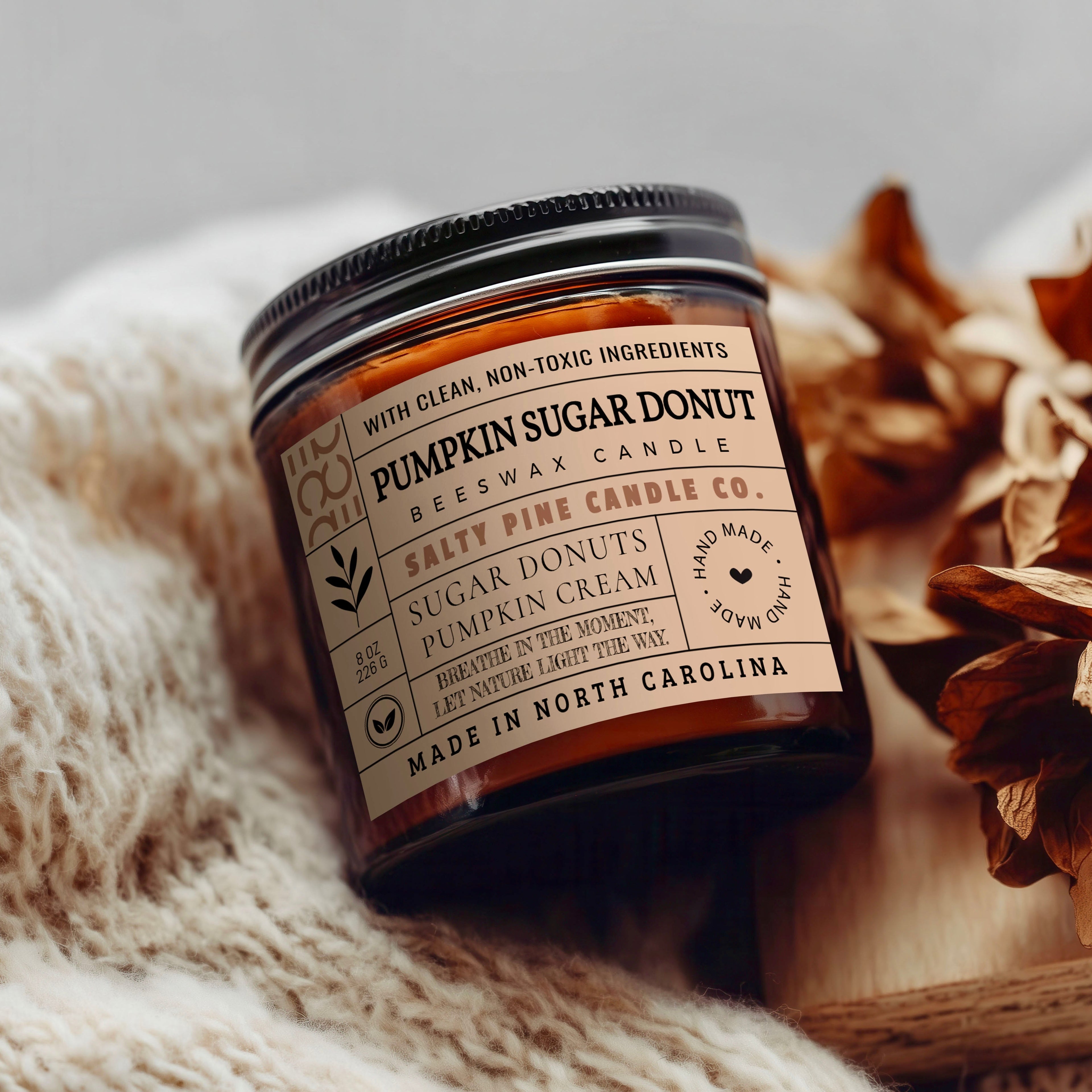 Pumpkin Sugar Donut Fall Beeswax Candle